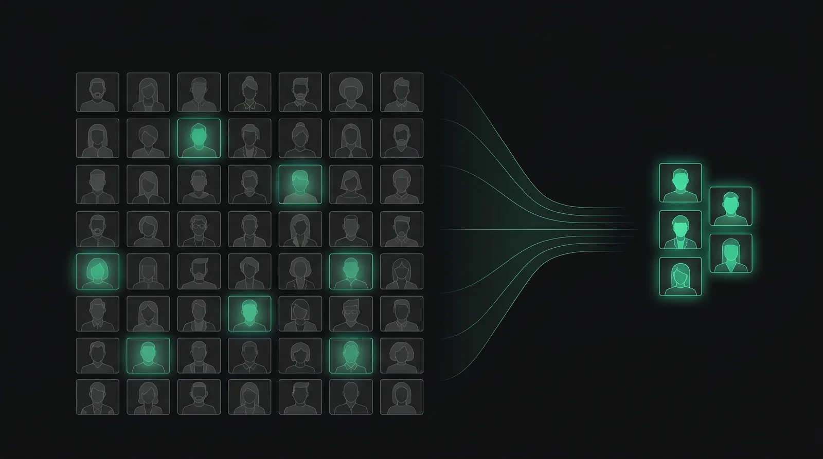 Diagram showing many AI-generated images filtered down to a small selected set