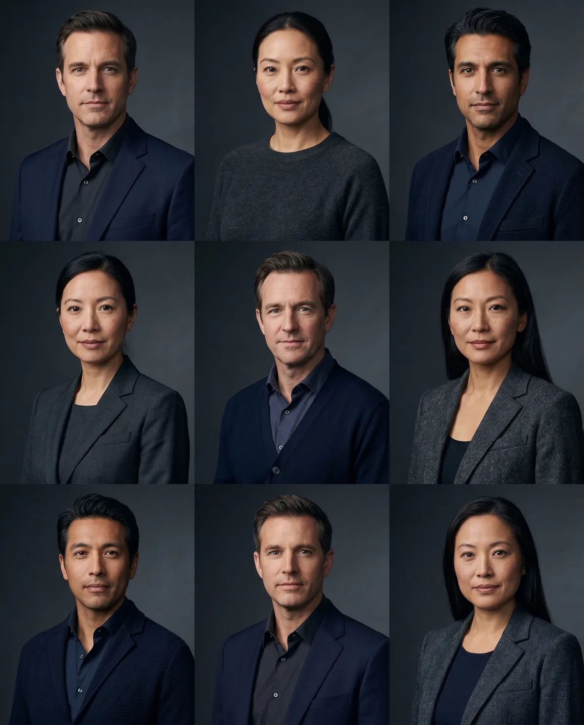 AI generated team headshot example showing consistent style across multiple employees