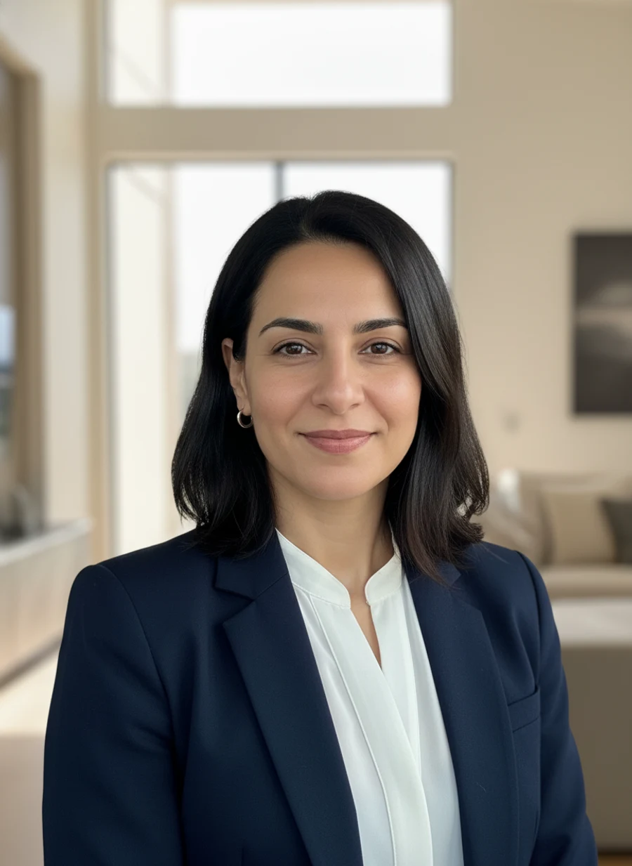 AI generated professional real estate agent headshot in a bright property interior